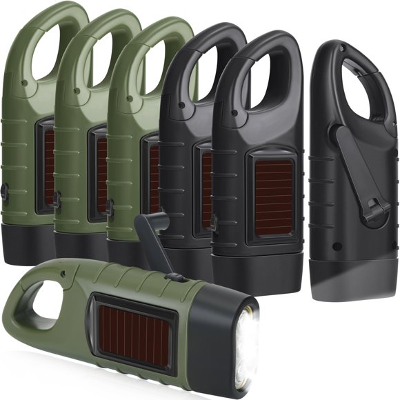 Mudder Pack de 6 Linternas de Manivela y Solar, Verde y Negro