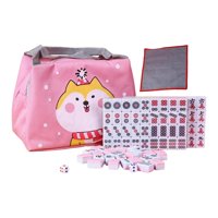 Magideal - Juego De Mahjong Chino Portátil Con Estuche De Viaje Juego De Actividades Cerebrales De Ocio Juegos De Azulejos Clásicos Juego De Mahjong De Viaje Par Rosado