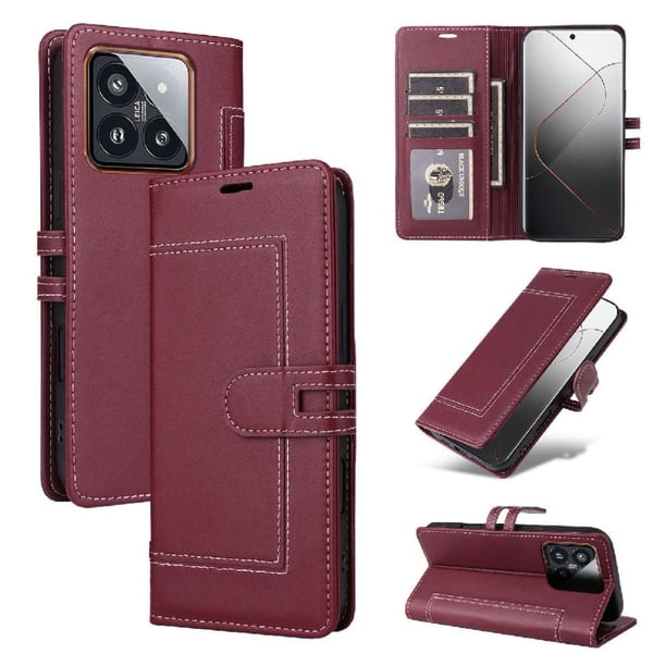 Premium Wallet Case for Xiaomi 14T Pro with Card Slots & Kickstand, Flip Cover Red