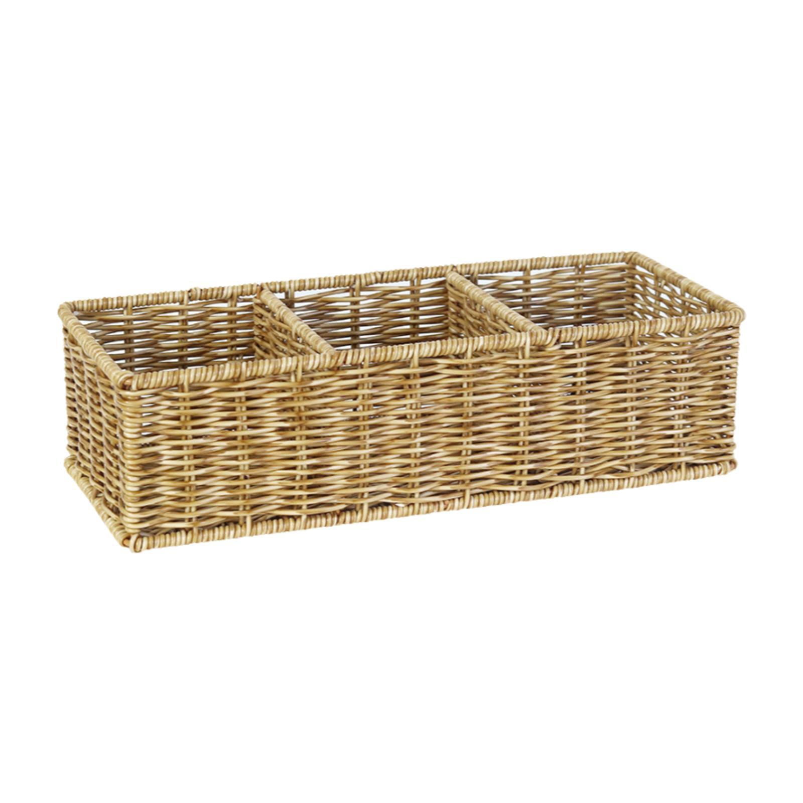 Magideal - Cesta Tejida Con 3 Compartimentos, Contenedor Rústico, Caja Rectangular, Organizador Para Despensa, Escritorio, Baño, Dormitorio, Artículos Diversos