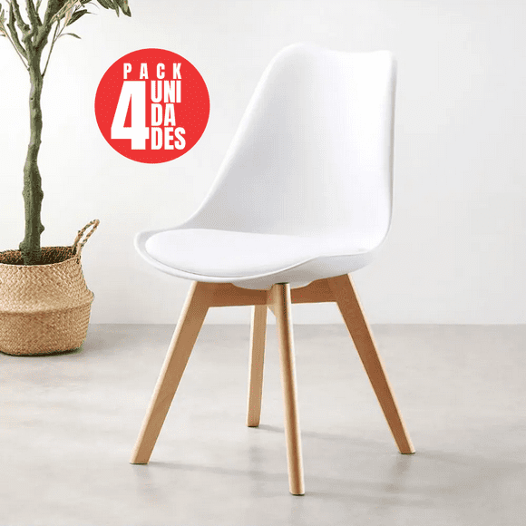 Pack 4 Sillas Acolchadas Eames Blanca