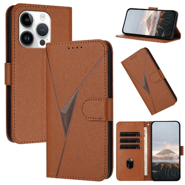 Funda Cartera Fibra de Carbono para iPhone 14 Pro con Soporte y Cierre Magnético Marrón