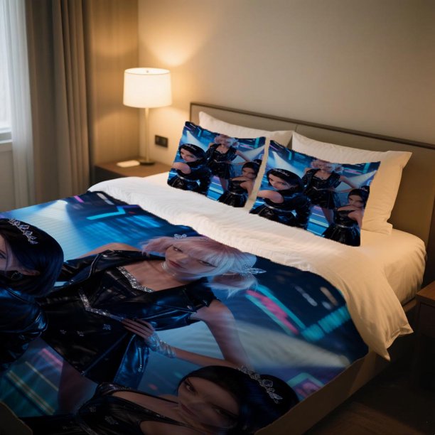 Kpop Girl Cyberpunk Glam Duvet Cover Set AllSeason Breathable RV Decor Minimalist