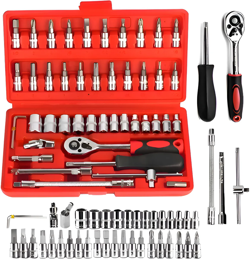 Genérico - Juego De Herramientas Mecánicas Autocle Dados Acero Kit 46 Color Rojo