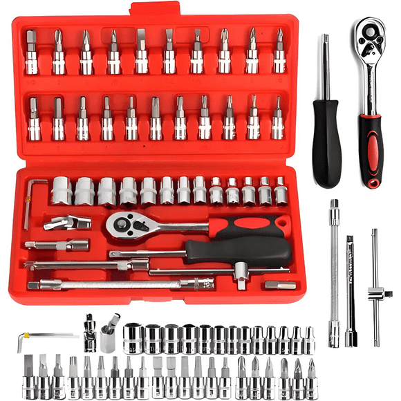 Juego De Herramientas Mecánicas Autocle Dados Acero Kit 46 Color Rojo