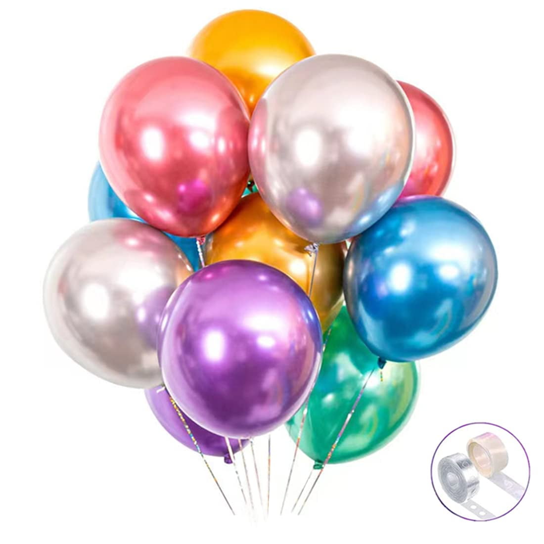 Globos De Fiesta Jhbvhbh Coloridos, Cromados Metálicos, 30 Cm, 100 Unidades