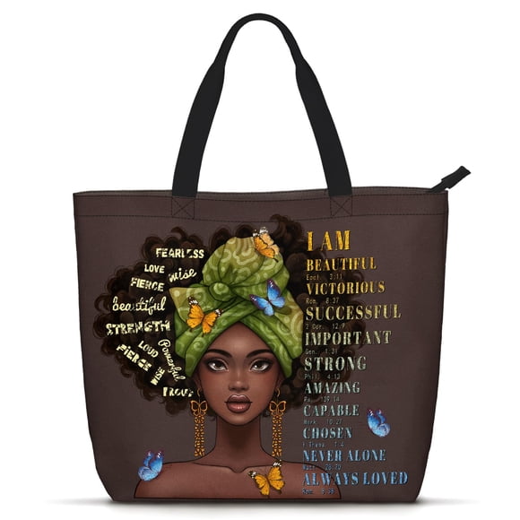 Bolso tote Foinior negro con arte afroamericano 50 x 40 x 15 cm
