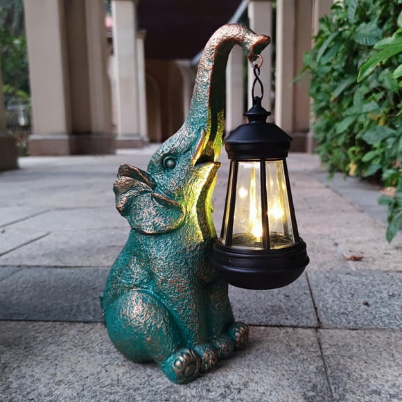 Estatua de jardín JOYBEE Elefante con farol solar para exterior