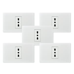 Want - Pack 5 Tomacorriente Simple Metálico 16A - Blanco