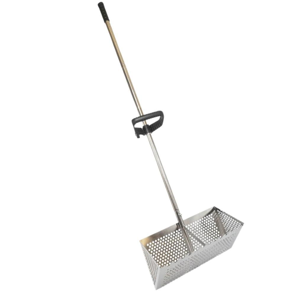 Magideal - Rastrillo Para Pulgas De Arena De Acero Inoxidable, Mango Largo Desmontable, Cesta Ancha, Rastrillo De Calidad Para Pesca Para Playa Con Cubo De Pesca