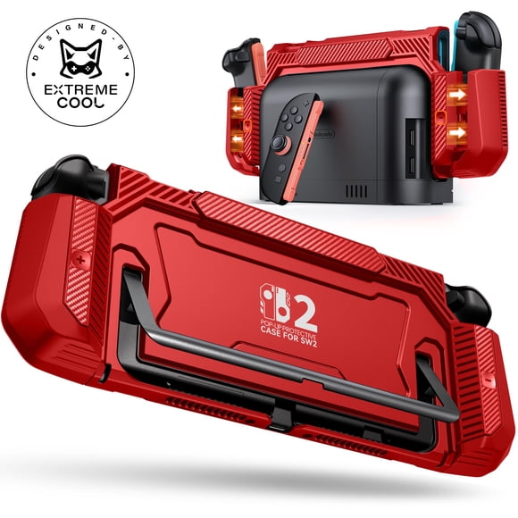 Funda roja para Nintendo Switch 2 NinABXY con agarre ergonómico y dockable