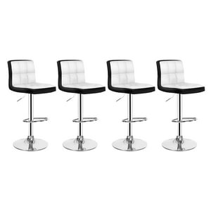 Global Latin - Pack 4 Silla Piso Bar Taburete Con Respaldo Blanco Y Negro