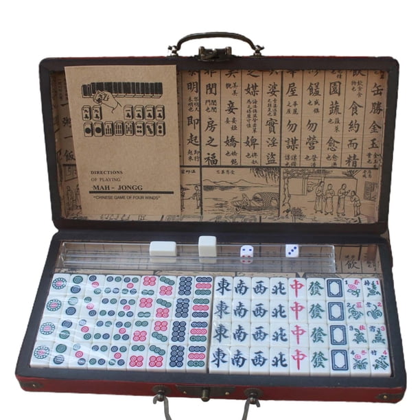 Mini Mahjong Tradicional Chino Portátil – Juego Completo De 144 Fichas Con Dados Y Manual, Ideal Para Viajes Y Reuniones