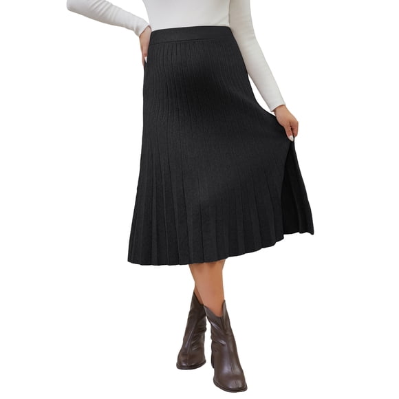 INSPIRE CHIC Falda Suéter de Maternidad para Mujeres Sobre el Vientre Tejido Midi Embarazo Faldas Plisadas X-Large Negro