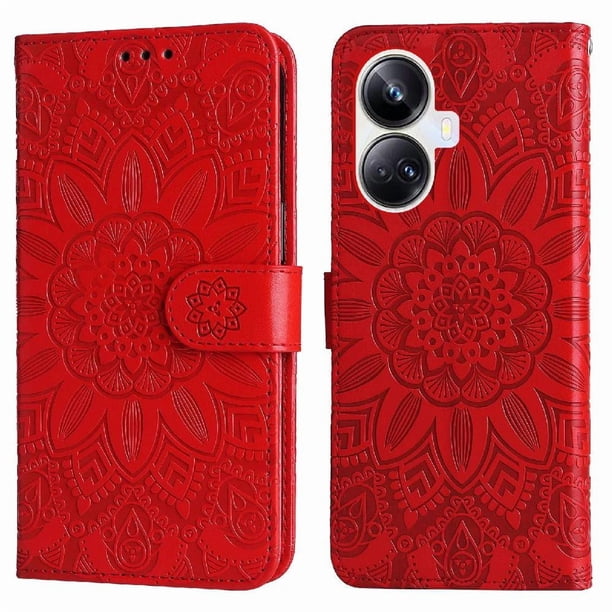 Funda tipo cartera FOXDOCK para Realme 10 Pro Plus , diseño girasol en relieve, cuero PU, cierre magnético, soporte y tarjetero