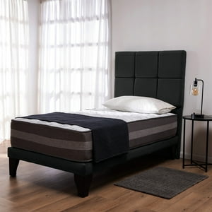 Colbox - Cama Europea Valencia P + Respaldo Atenas 1.5 Pl Felpa Negro