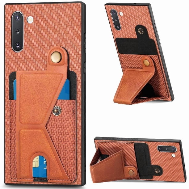 Funda Resistente para Samsung Galaxy Note 10 con Tarjetero y Soporte, Diseño Magnético Marrón