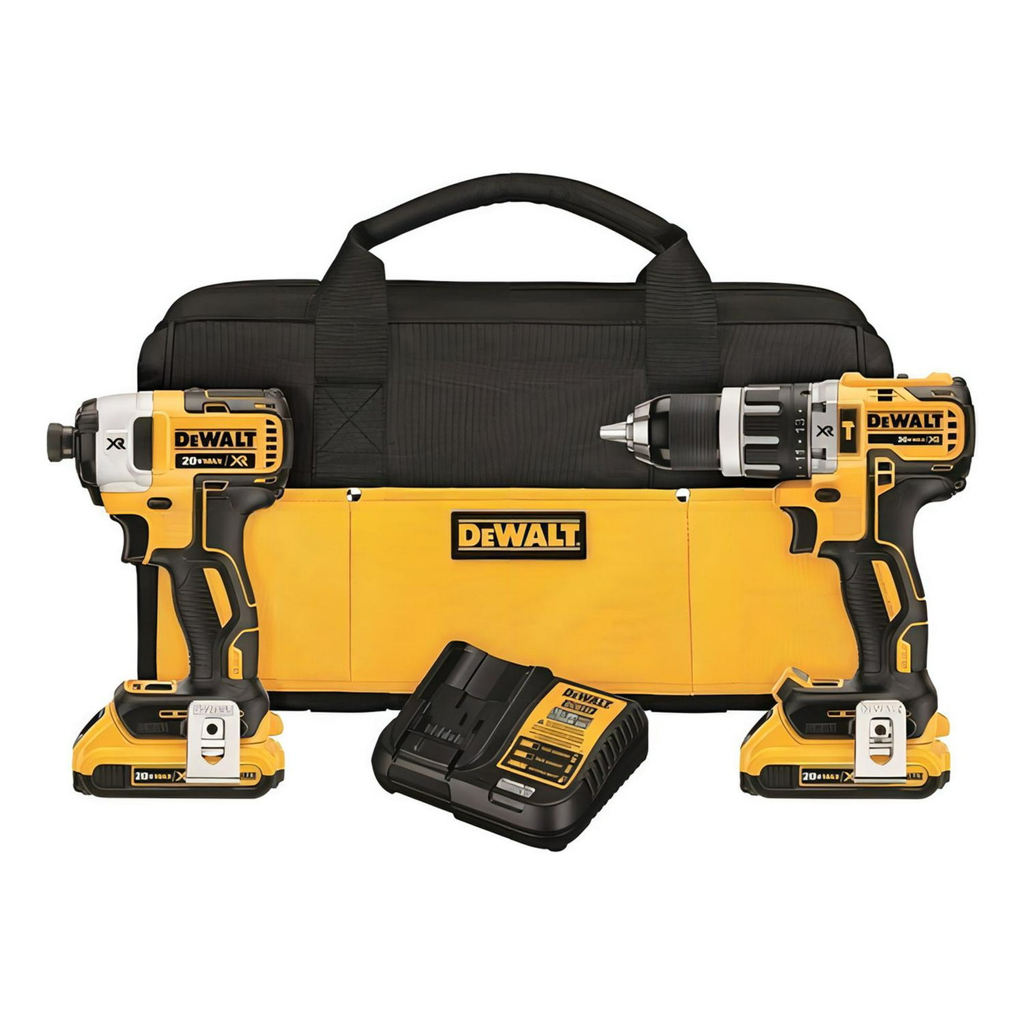 Dewalt - Kit Taladro Percutor Inalámbrico De 1/2 13mm Y Atornillador De Impacto Inalámbrico De 1/4 6.35mm De Amarillo
