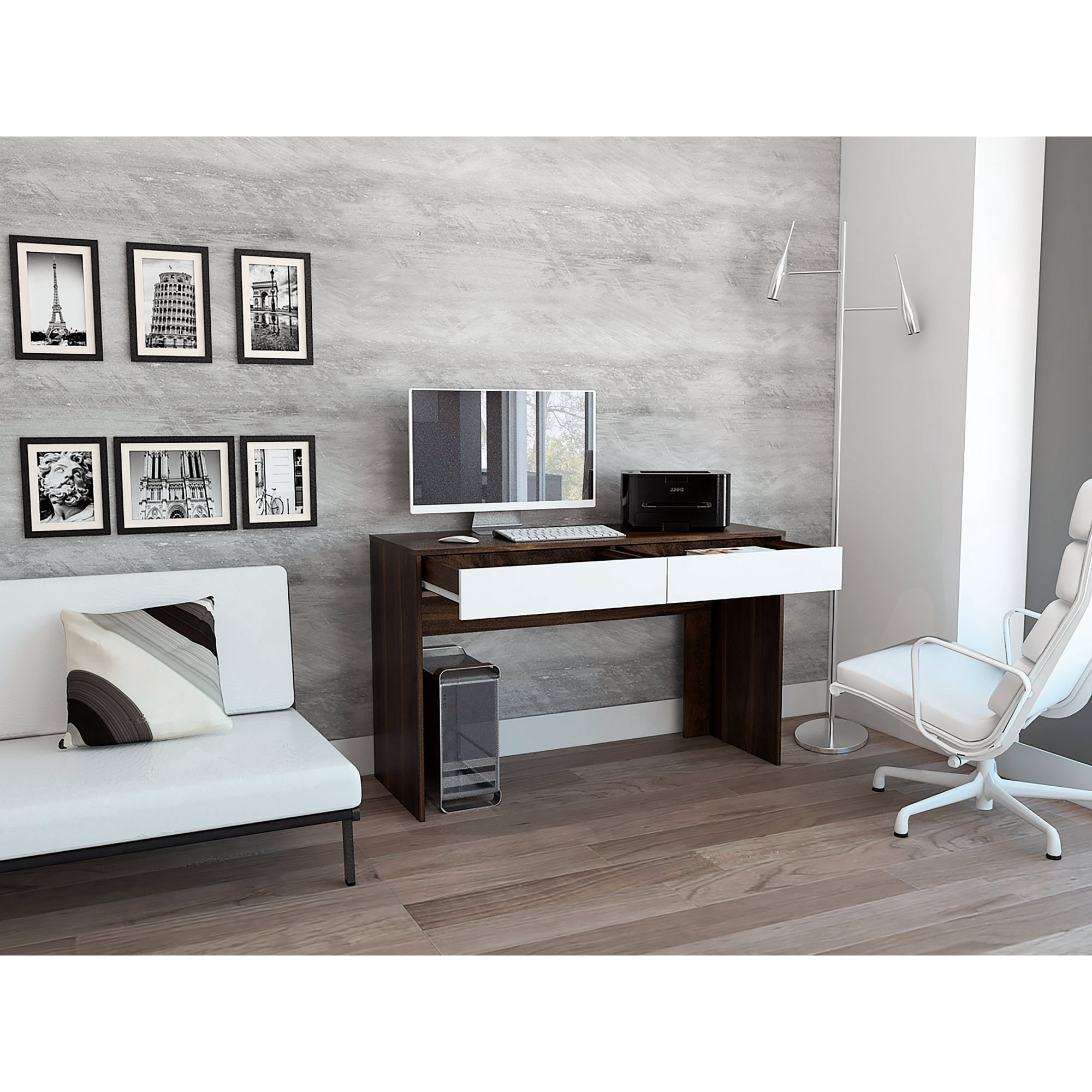 Tuhome - Escritorio Recto 1 Cajon Acre Café Y Blanco 75x120x45 Cm