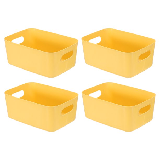 Uxcell 4-Pack Botes de Almacenamiento de Plástico Amarillo, 12.0 x 8.1 x 4.7 Pulgadas Organizadores de Despensa y Cestas de Almacenamiento con Asas para Cocina Baño Hogar Oficina