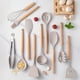 thumbnail image 2 of 12pcs, Silicone Utensil Set, Khaki Kitchen Utensil Set With Wooden Handle, Safety Cooking Utensils Set, Non-Stick Kitchen Tools Set, Washable Modern Cookware, Kitchen Stuff, Kitchen Gadgets, 2 of 5