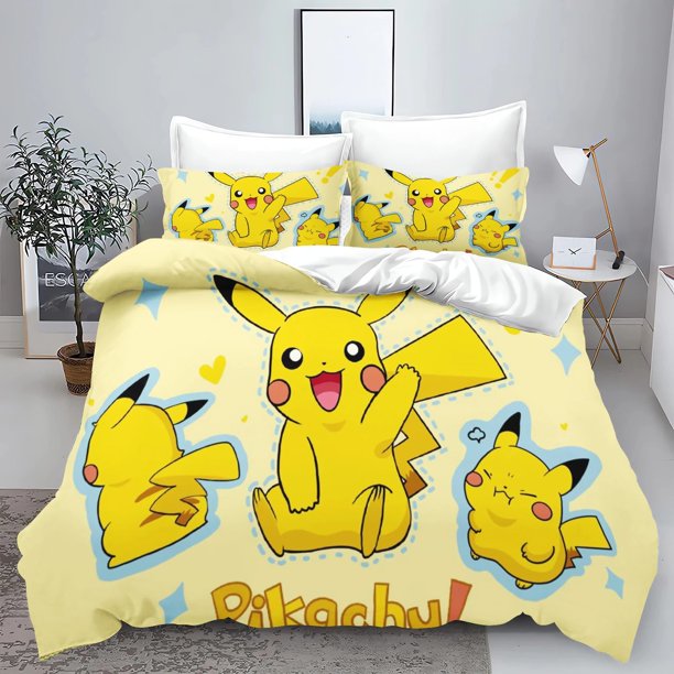 Cartoon 3D Printed Bedding Set Pikachu Pokemon Duvet Cover Pillowcases for Girl Boy Gifts Bed Sheets
