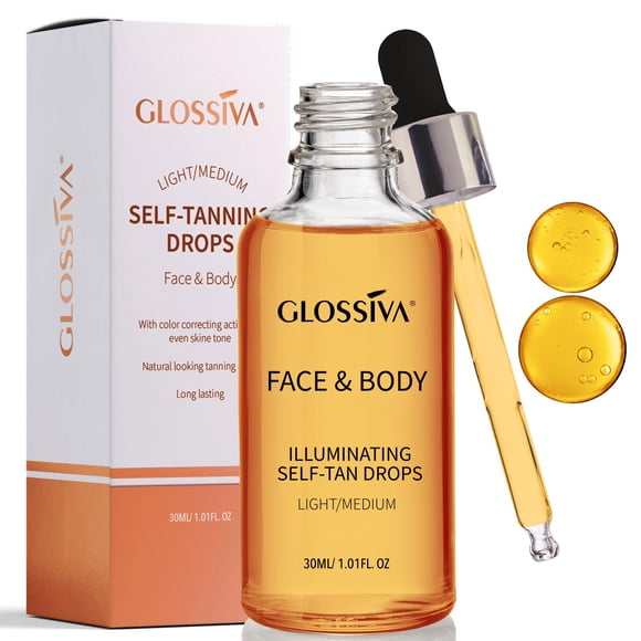 Gotas autobronceadoras Glossiva Sunless Tan 30 ml para rostro y cuerpo