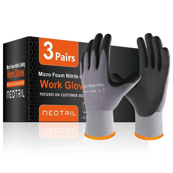 Guantes de trabajo de seguridad NEOTRIL con revestimiento de nitrilo microespuma, 3 pares