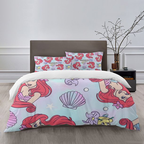 Ariel Bedding Sets Bed Cartoon Duvet Cover Lightweight 3 Piece Bet Sets for Kids Boys Girls