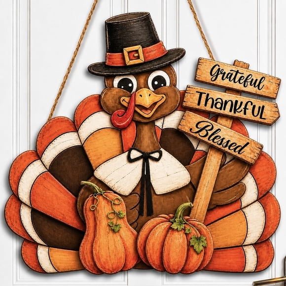 Thanksgiving Decorations Turkey Wood Sign Pumpkin Front Door