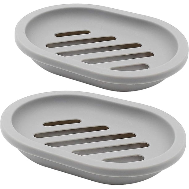 Jabonera con escurridor (2 unidades), soporte para jabón, ahorrador de jabón, fácil de limpiar, seca y evita que el jabón se ablande (gris, blanco, verde y azul)