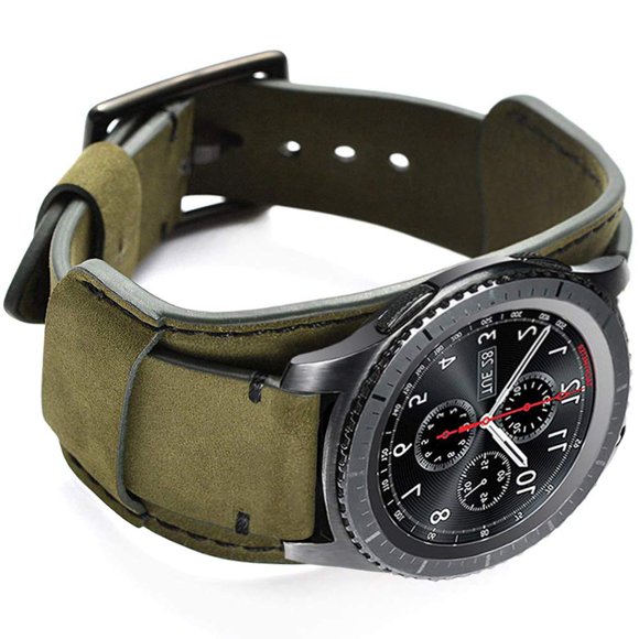 Correa para Reloj Hepsun 22 mm Vintage de Cuero Genuino Verde Militar