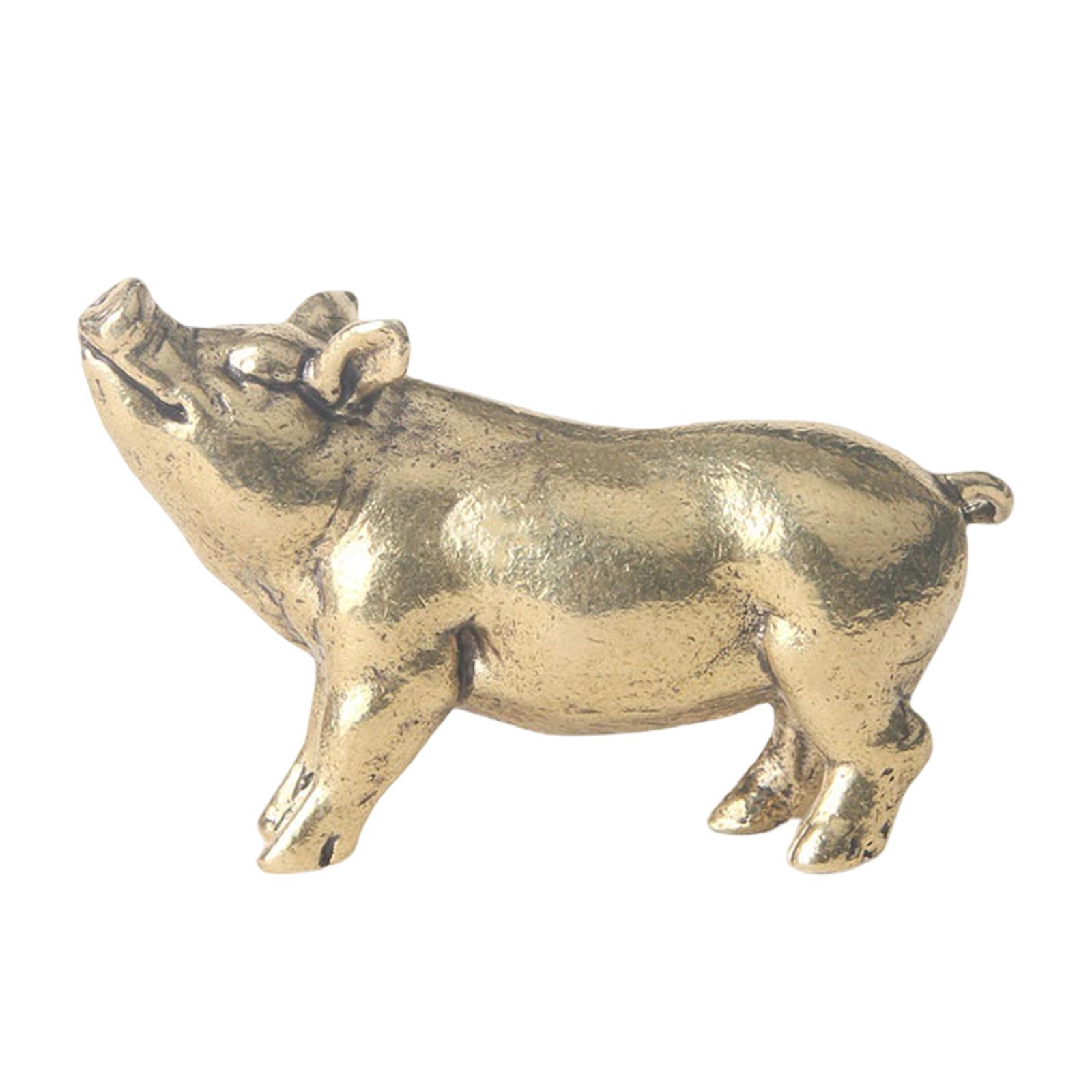 Magideal - Estatua De Cerdito De Latón, Figurita De Té Para Mascotas, Decoración De Mesa, Lindo Té, Mascota En Miniatura Para Decoración Interior De Coche, Acces 45Mm X 28Mm