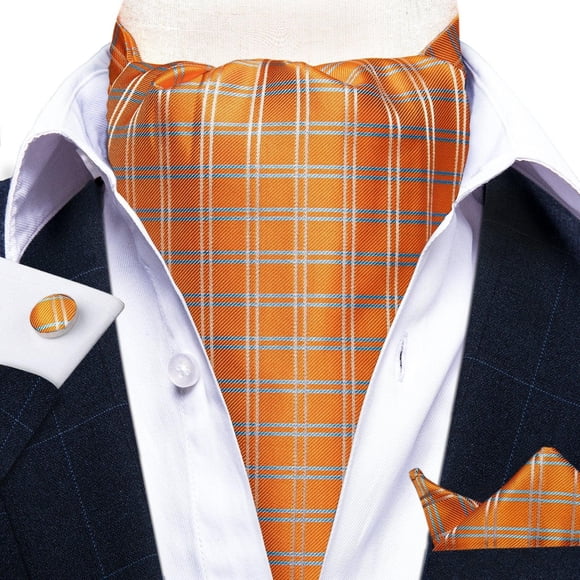 Corbata Ascot gruesa de seda para hombre formal. Modelo Solinario Naranjo