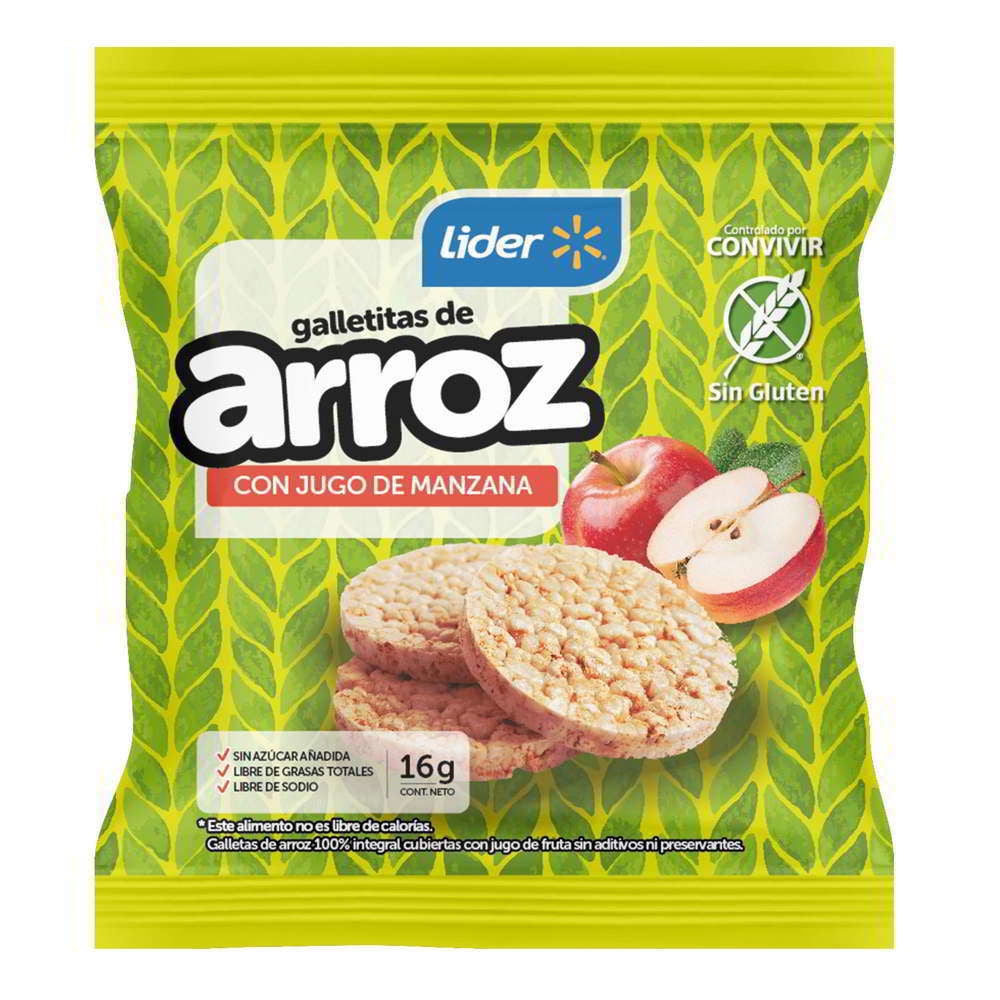 Galletitas De Arroz Con Jugo De Manzana 16 g Lider