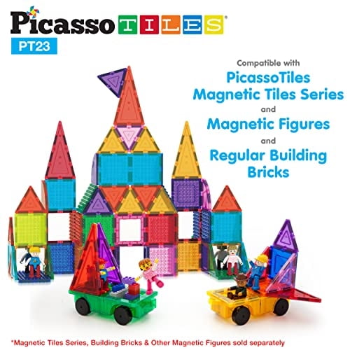 Picassotiles Magnetic Tiles Expansión Coche Sentado W/2 Figura De Acción Juego De Muñecas Picassotiles Picassotiles