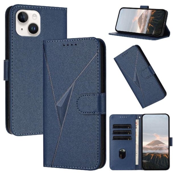 Funda Cartera Fibra de Carbono para iPhone 14 Plus con Soporte y Cierre Magnético Azul