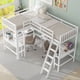 thumbnail image 1 of Wood Twin Size L-Shaped Loft Bed with Ladder and 2 Built-in L-Shaped Desks, White, 1 of 3
