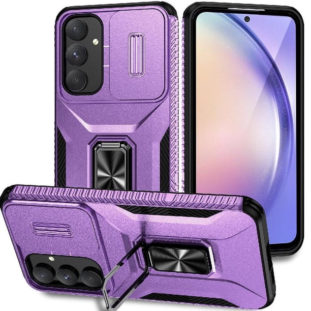 Funda Armada para Samsung Galaxy A55 5G con Tapa Deslizante y Soporte Magnético Giratorio Morado