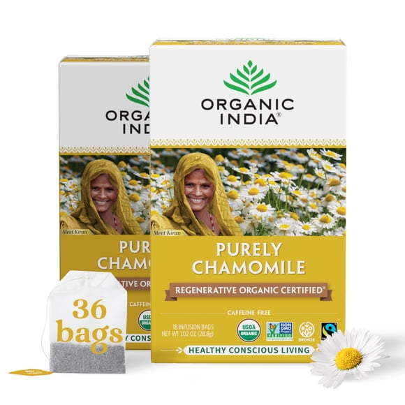 Tea Organic India Purrely Chamomile sin cafeína, 36 bolsas