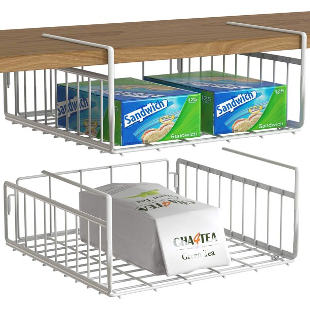 Organizador de almacenamiento simple para artículos del hogar, cesta para debajo del estante, paquete de 2