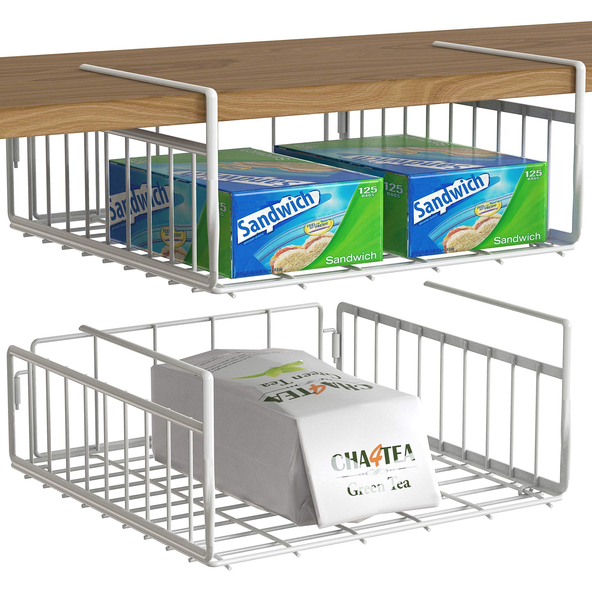 Simple Houseware - Organizador De Almacenamiento Simple Para Artículos Del Hogar, Cesta Para Debajo Del Estante, Paquete De 2