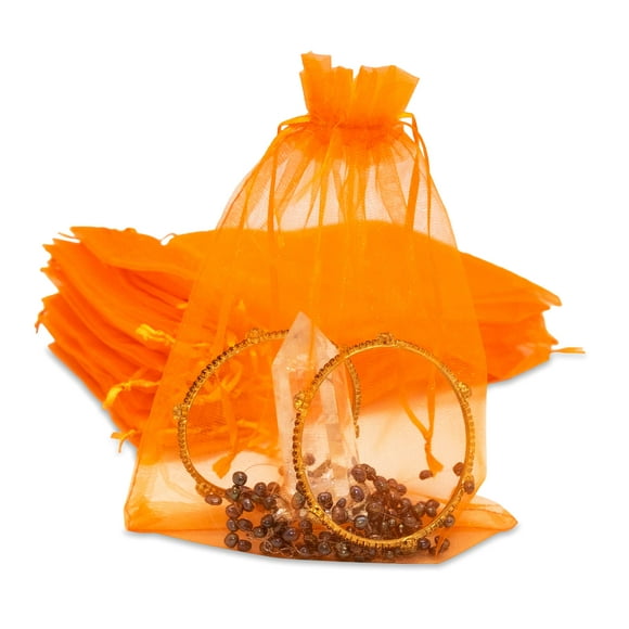 Thedisplayguys Paquete De 100 Bolsas De Regalo De Organza Transparente Naranja De 6 X 8
