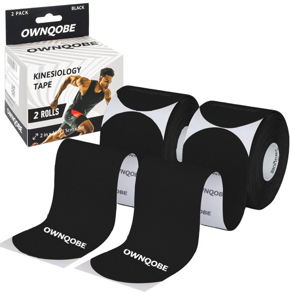 Cinta de Kinesiología OWNQOBE 2 rollos impermeable negra