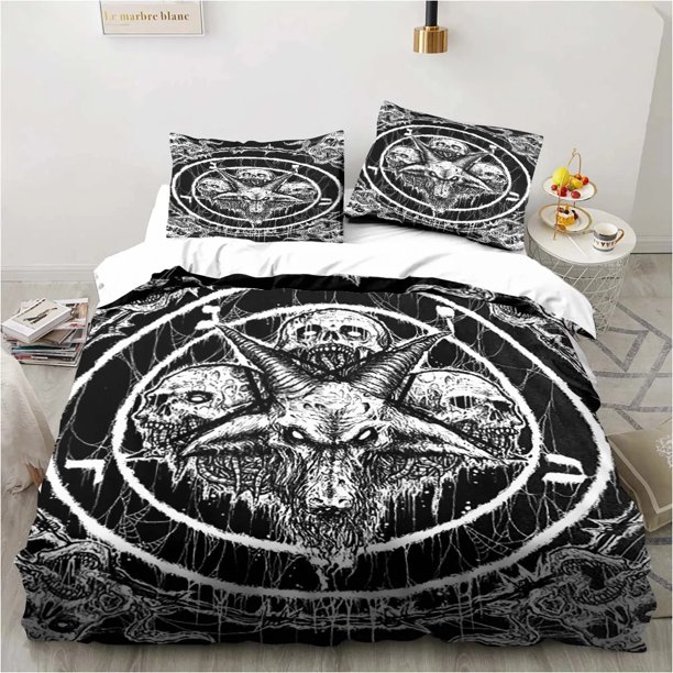 Satanic Satan Devil Bedding Set,Duvet Cover Comforter Bed Set Quilt Cover Pillowcase, Boys Girls Adults Bed Sheets