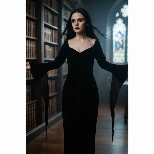 Disfraz de Morticia para Halloween para Niñas y Mujer