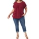 thumbnail image 4 of Agnes Orinda Blusas de Mujer Tallas Grandes Chiffon Swiss Dots Mangas Cortas Encaje Crochet Blusa Plisada L Burdeos, 4 of 8