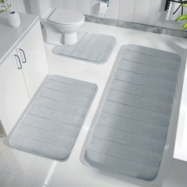 3pcs Memory Foam Bathmat Set, Extended Thickened Toilet Carpet, Durable Non-Slip Bathroom Rug, Cozy Toilet U-Shape Mat, Toilet Lid Cover Pad, Bathroom Decor