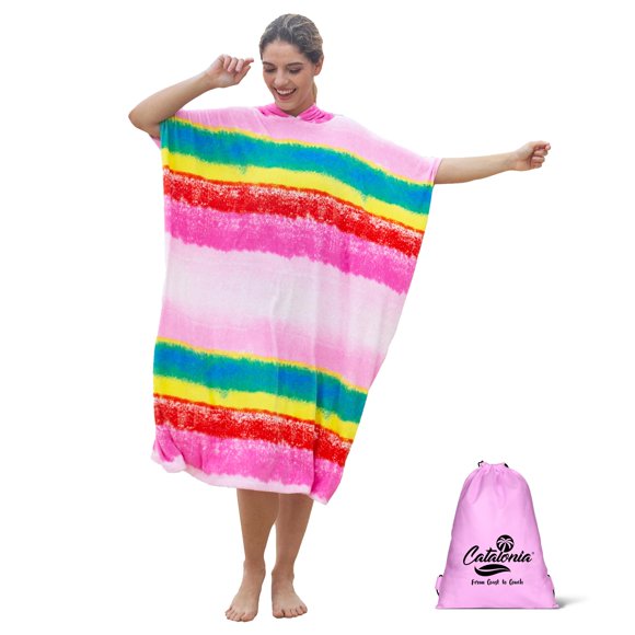 Poncho Catalonia Surf de secado rápido con capucha, diseño arcoíris