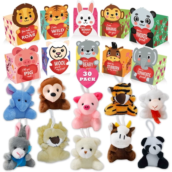 Juego de 30 juguetes de peluche para el día de San Valentín con cajas de regalo para niños